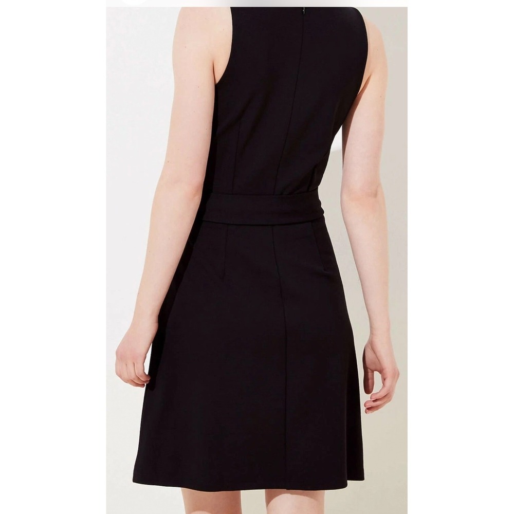 Ann Taylor LOFT Black Tortoiseshell Belted Wrap Sleeveless Shift Dress 10 - Picture 3 of 16